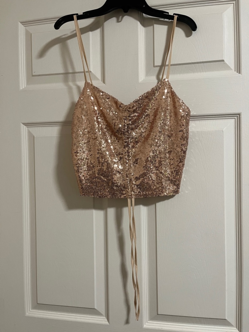 Sequined Cowl Neck Crop Top - Rose Gold